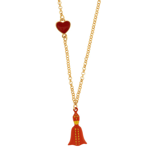 Metal necklace with San Gennaro red pendant and red heart