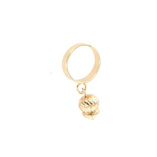 Metal ring with pendant charm bell, weave motive motif