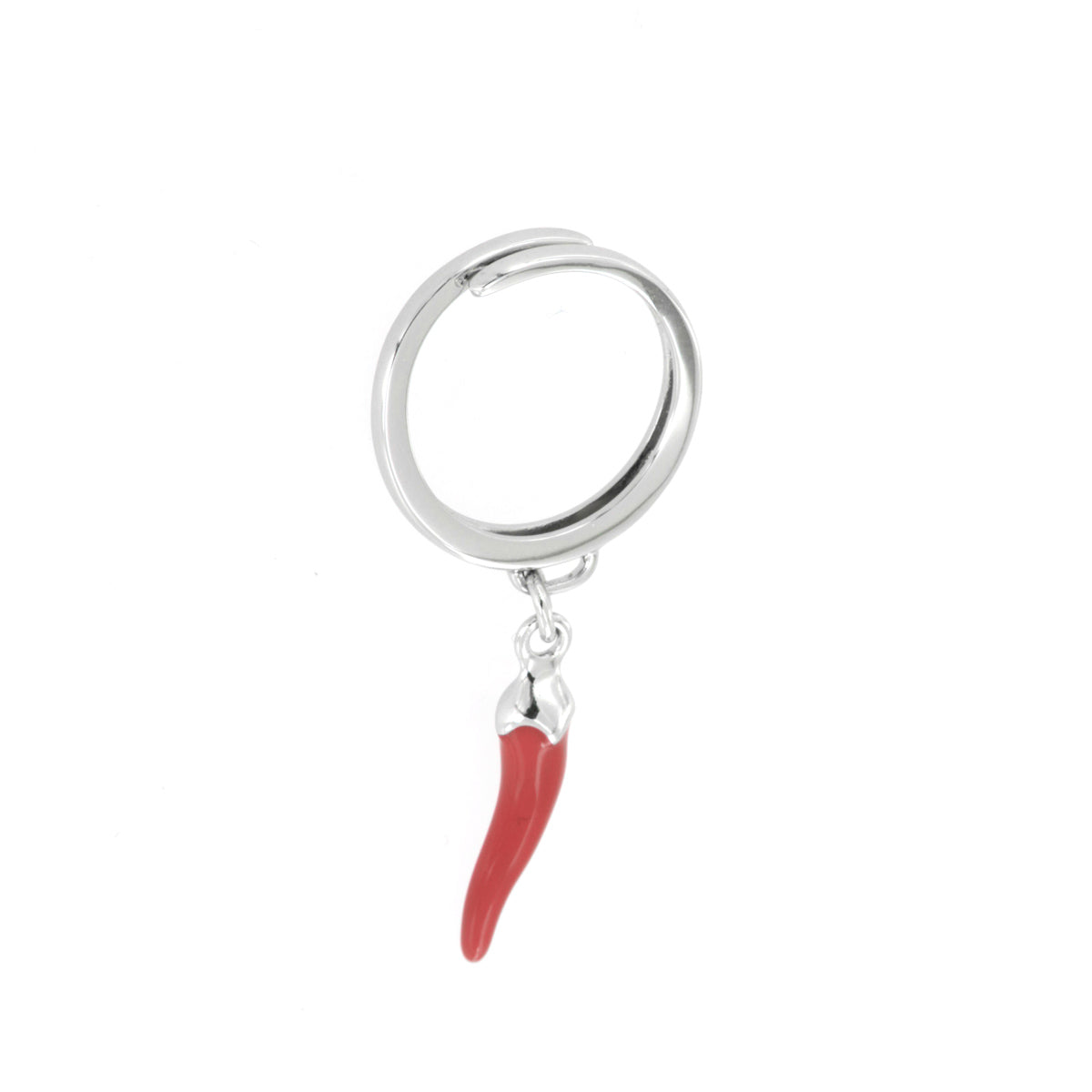 Metal ring with red enamel horn