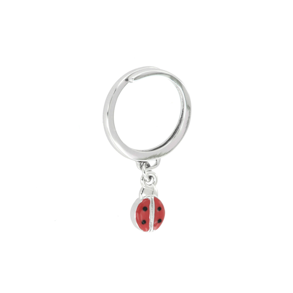 Metal ring with red enamel ladybug