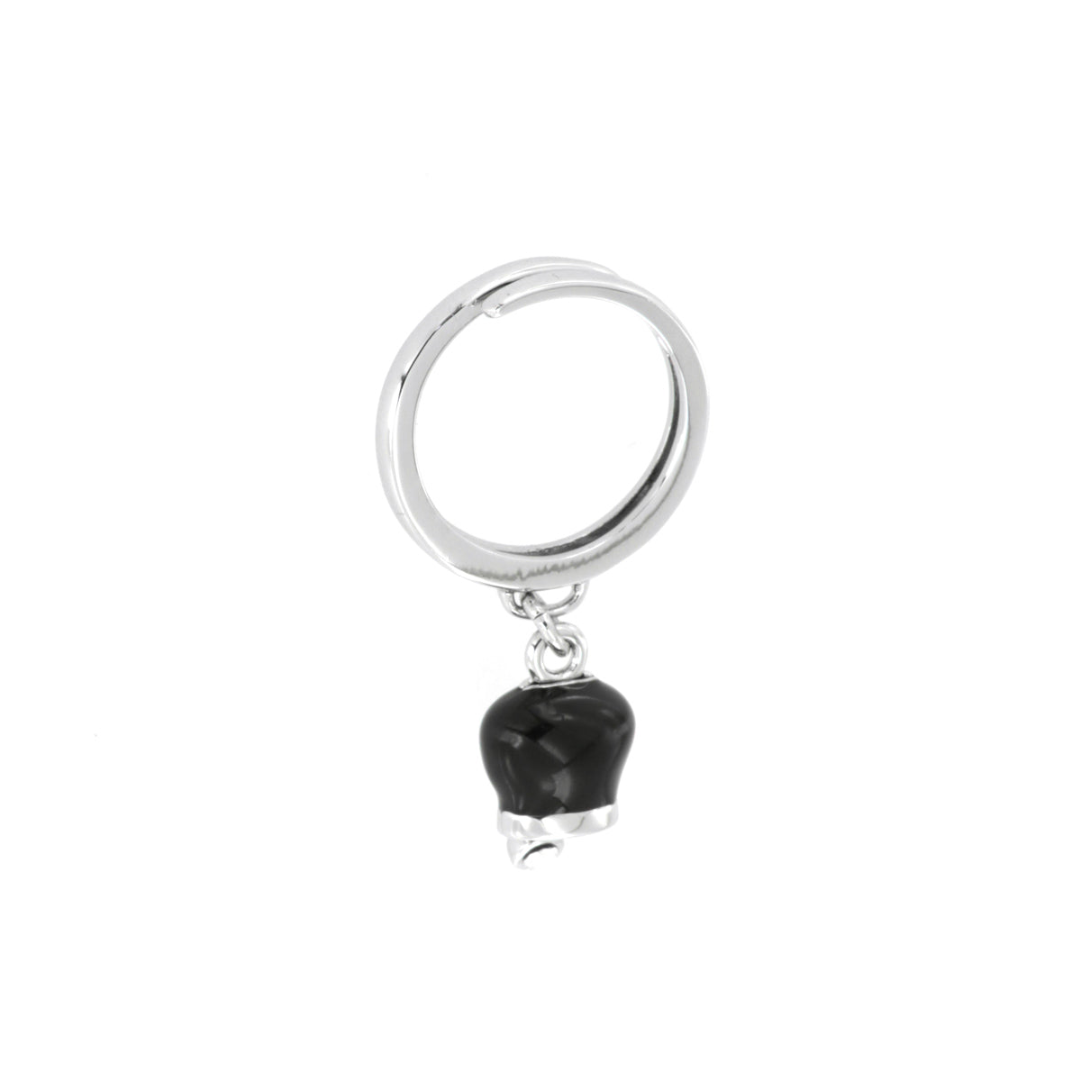 Metal ring with pendant lucky charm, embellished with black enamel and light point