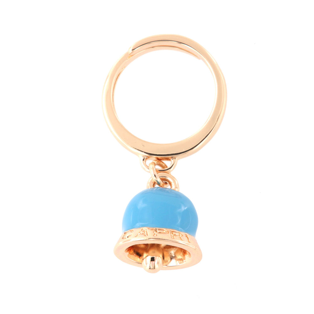 Metal ring with charming bell embellished with turquoise enamel