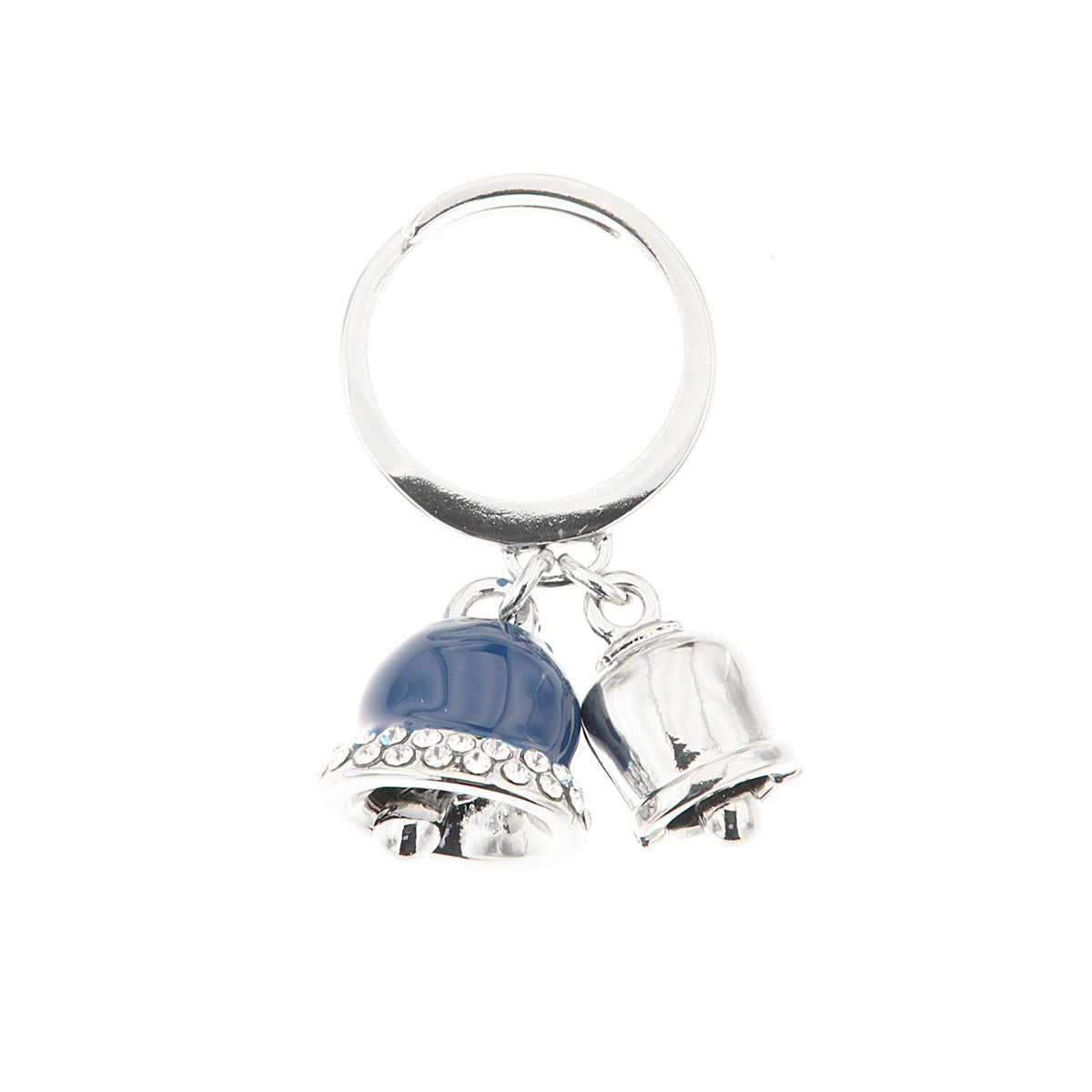Metal ring with billet charms with blue glazing and white crystals