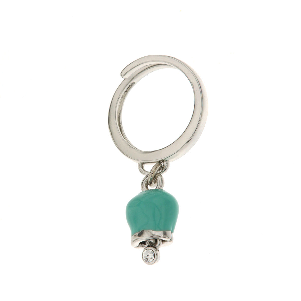 Metal ring with Campanella Tuffy Water Green Pendant, embellished with a light point