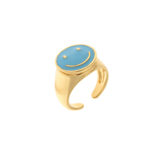 Metal ring with blue smile