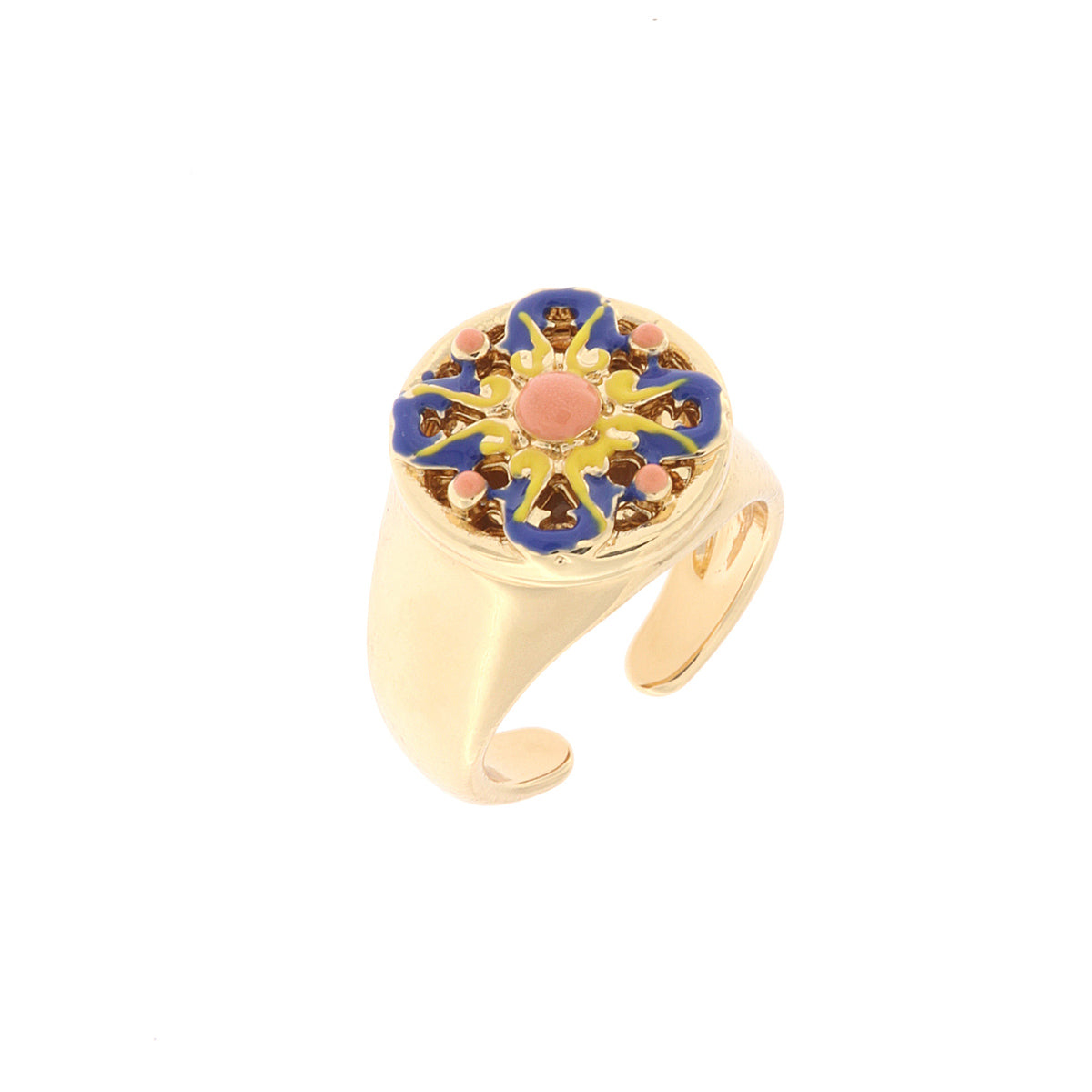 Metal ring with majolica