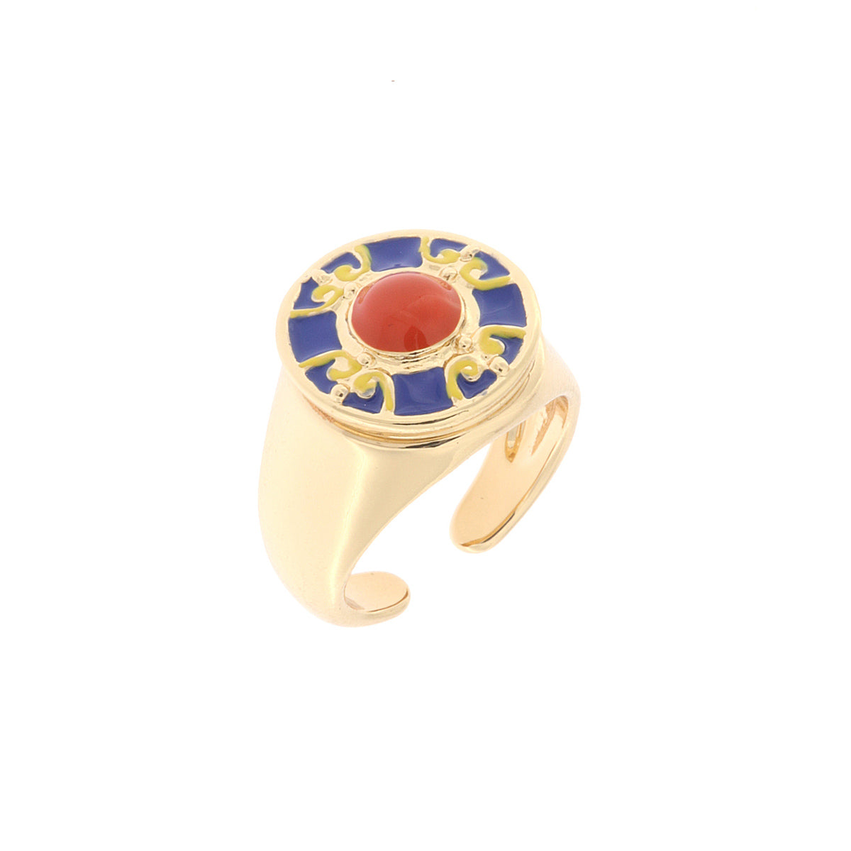 Metal ring with majolica