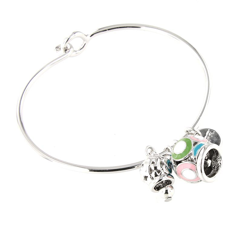 Rigid metal bracelet with colored bell and small bell with hearts with hearts