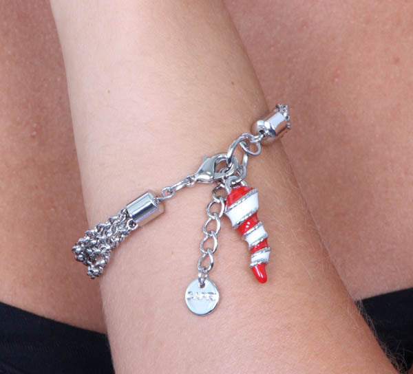 Metal bracelet multifile jersey, with red enamel horn