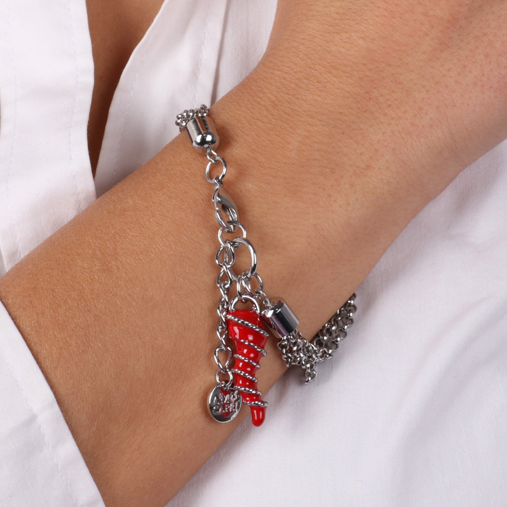 Metal bracelet multifile jersey, with red enamel horn