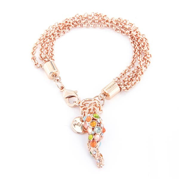 Metal bracelet multifile jersey, with a pendant horn embellished with colored crystals
