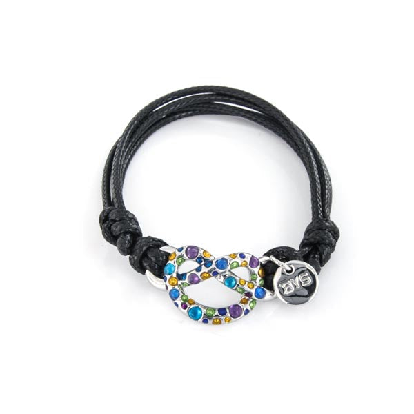 Metal bracelet in Caucciu, with an infinite symbol embellished with multicolored crystals