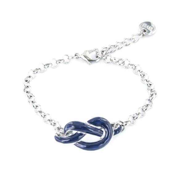 Rolò shirt metal bracelet, with a knot embellished with blue enamel