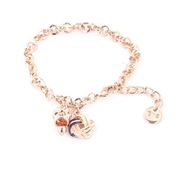 Rolò shirt metal bracelet, with a knot embellished with two -tone enamel and a pendant charm bell