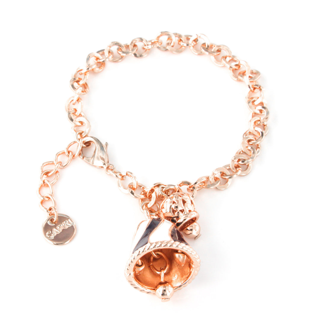 Metal bracelet with two -tone bell and bell with hearts