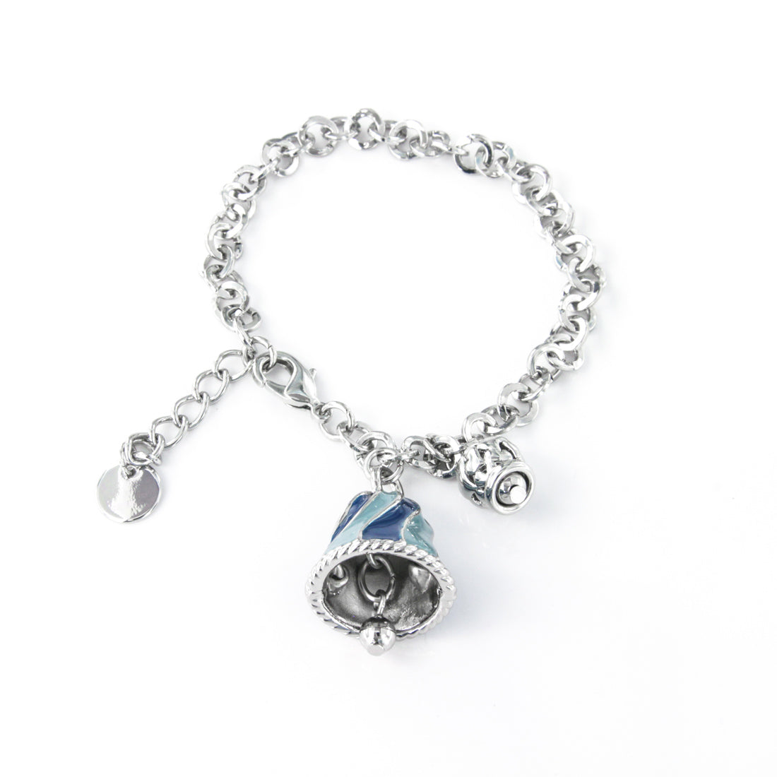 Metal bracelet with blue and blue bell and small bell with hearts