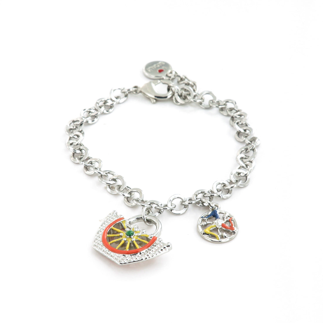 Metal bracelet rolò shirt, with Sicilian coffa embellished with a car wheel carboard in colored glazes