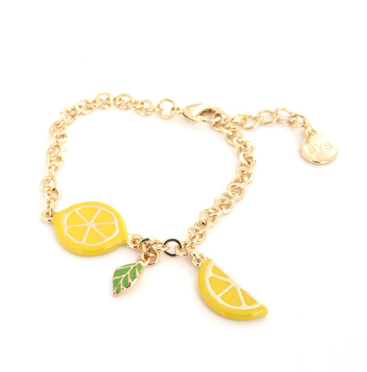 Rolò shirt metal bracelet, with sicily lemons charms pending embellished with colored glazes