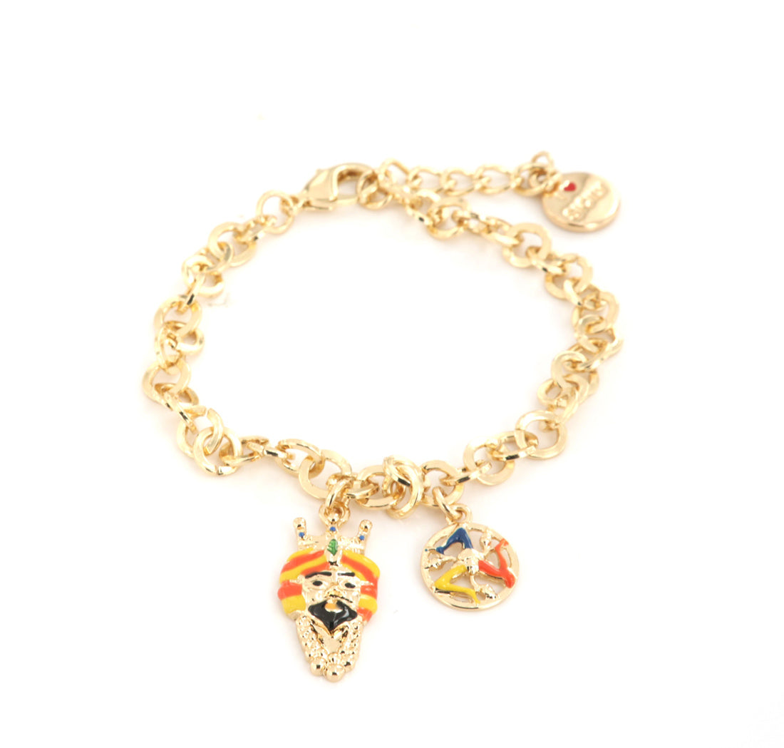 Rolò shirt metal bracelet, with pendant Moro and Trinacria head, embellished with colored glazes
