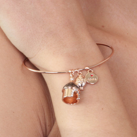 Rigid Braccaile Metal Bracelet with Pugliese Trullo pendant and small pumo on the side