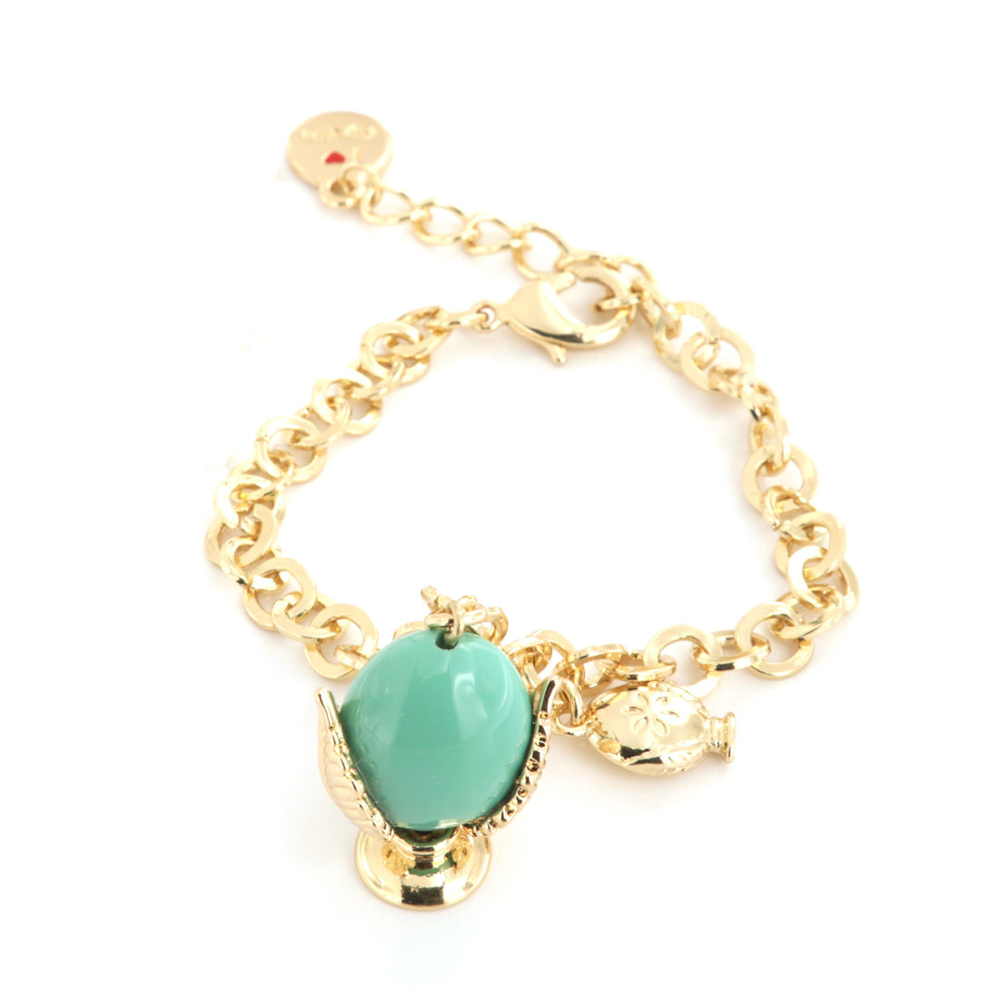 Metal bracelet with pendant Apulian pumo, embellished with green enamel and lateral mini pumo