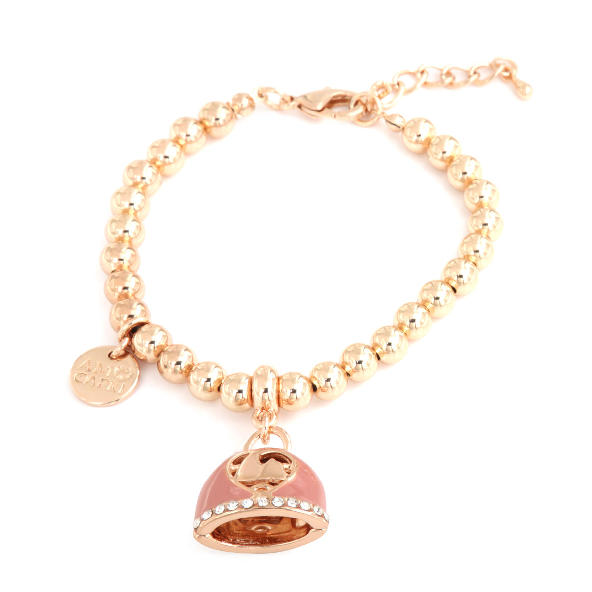 Metal bracelet with pink bell and central design Faraglioni