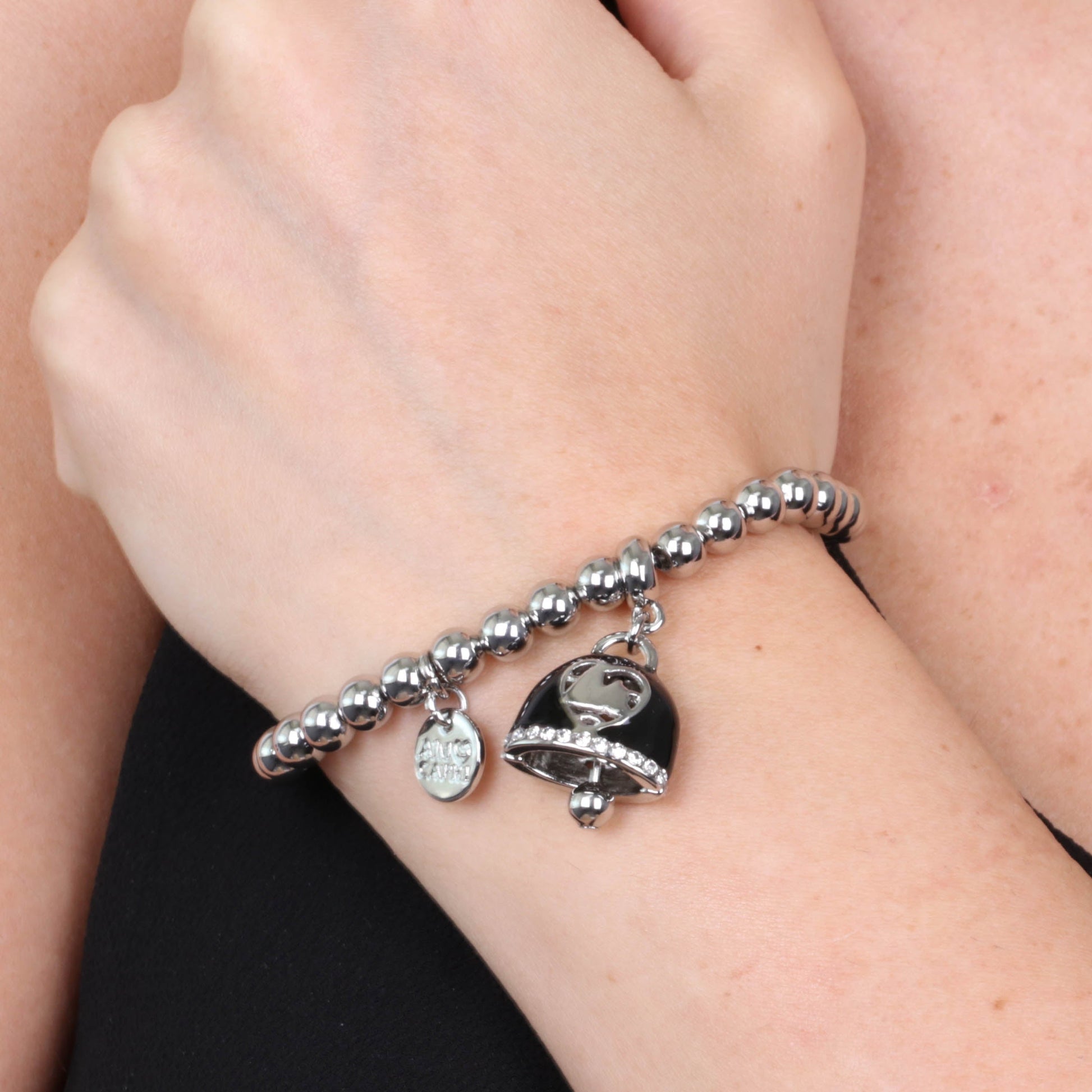 Metal bracelet with black bell and central design Faraglioni