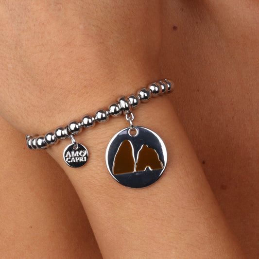 Metal bracelet spheres shirt, with dark enamel Faraglioni symbol medallion