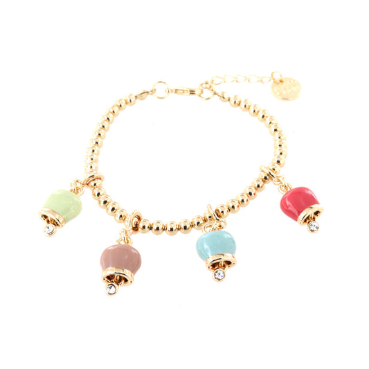 Metal bracelet ball jersey, with charcoal bells pendants, embellished with multicolored glazes and crystals