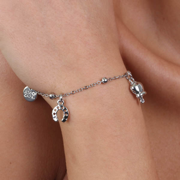 Campanella and horseshoe metal bracelet