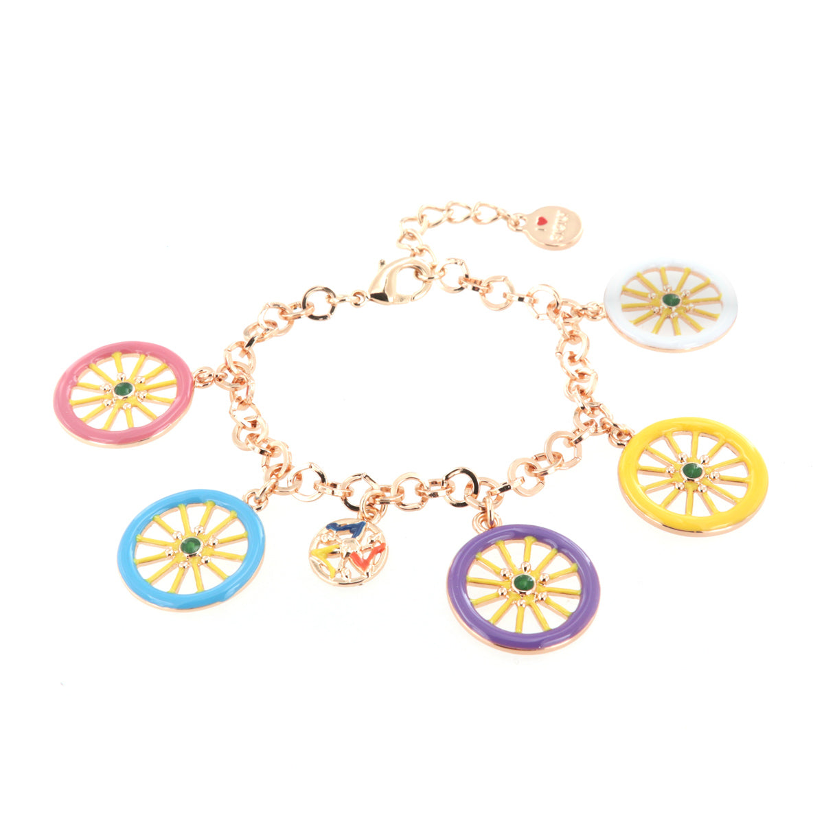 Metal bracelet with charm colored wheels and Sicilian cart