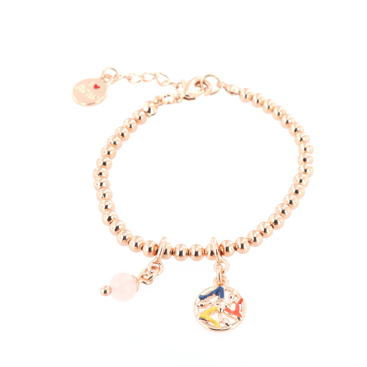Metal bracelet with small ball jersey, with Trinacria embellished with glazes and pink bead, pendants
