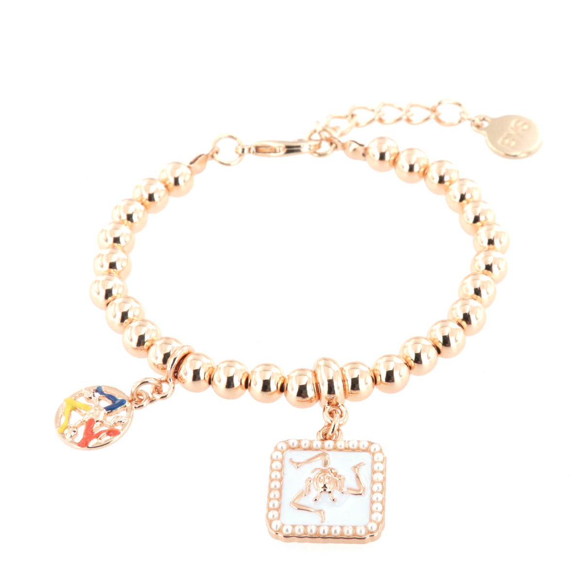 Metal bracelet of ball jersey with pendant tile embellished with Sicilian Trinacria and white enamel
