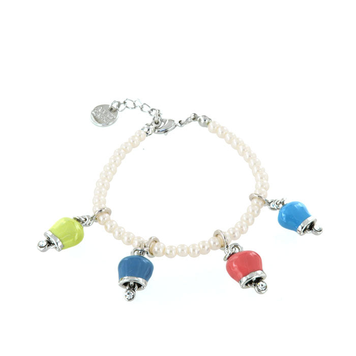 Metal bracelet shirt of beaded, with charms bells embellished with multicolored nail polishes and white crystals