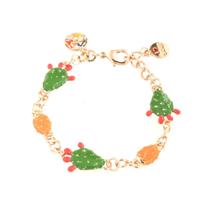 Rolò shirt metal bracelet, with trio of prickly pears embellished with colored glazes