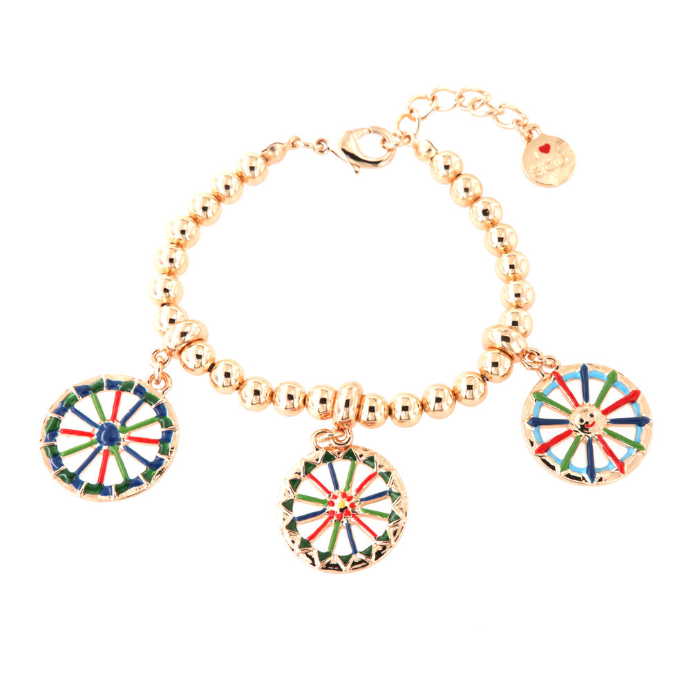 Metal bracelet spheres shirt, with charms wheels Sicilian wagon, embellished with colored glazes