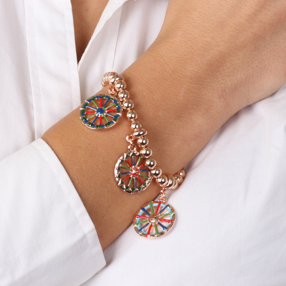 Metal bracelet spheres shirt, with charms wheels Sicilian wagon, embellished with colored glazes