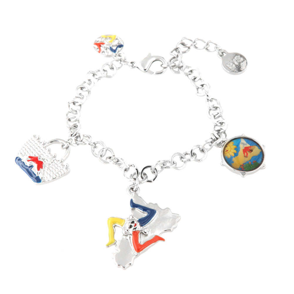 Metal bracelet with Sicilian colored charms: Coffa, Tamburello and Sicily
