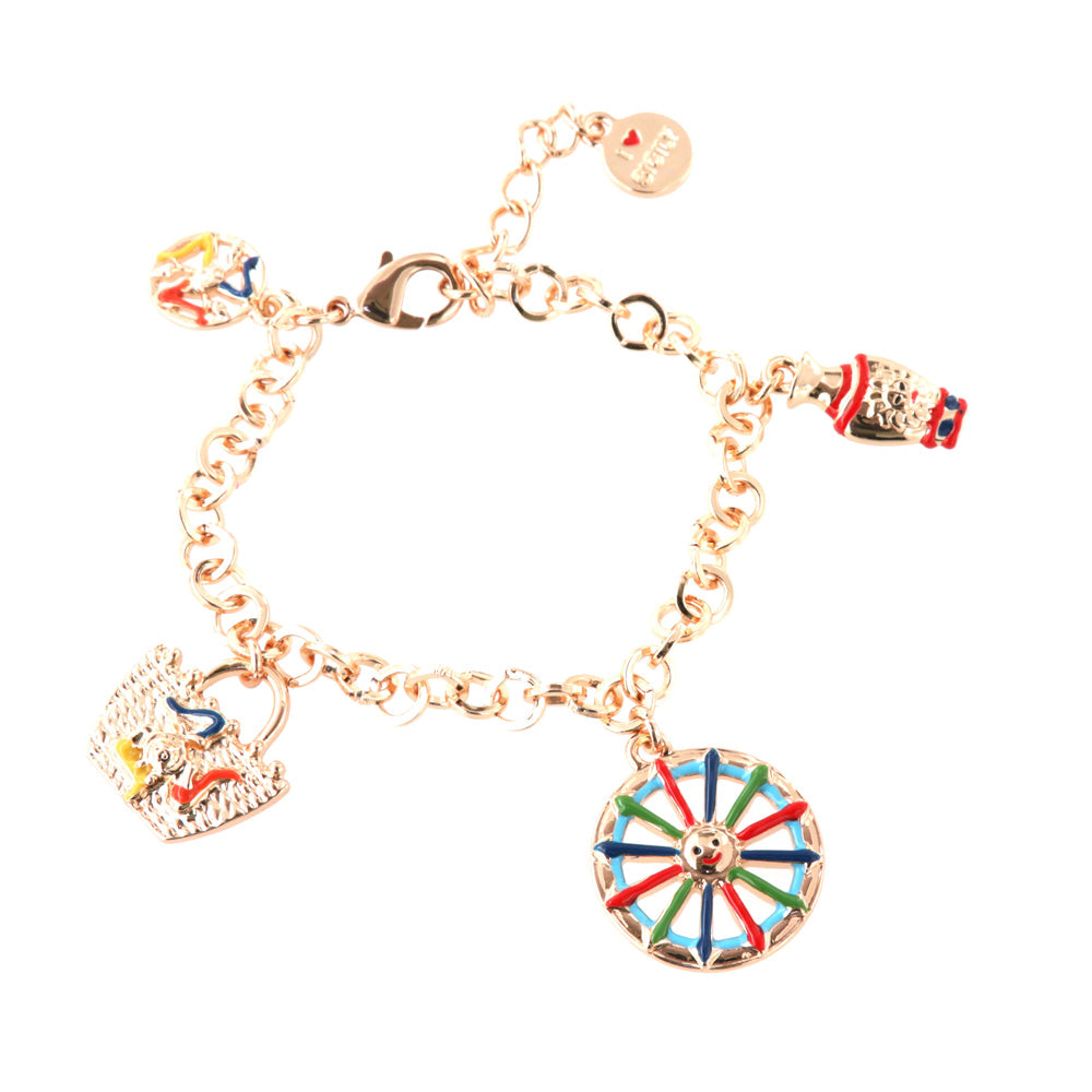 Metal bracelet with Sicilian charms: coffa, amphora and cart wheel