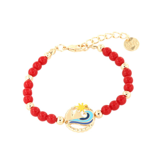 Metal bracelet with corallini and faraglioni capri, embellished with colored glazes