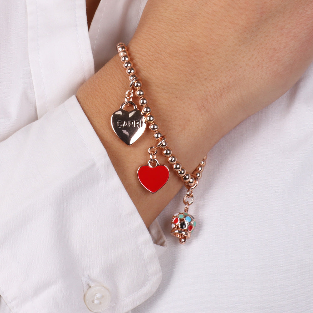Multi -pendants bracelet detached heart -shaped and charcoal bell