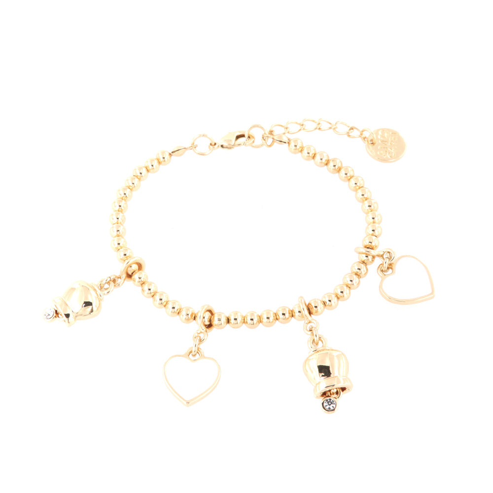 Multi -shaped metal bracelets in the shape of a bell and hearts in white enamel