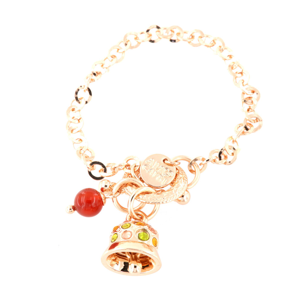 Campanella metal bracelet with multicolored crystals and red coral bead