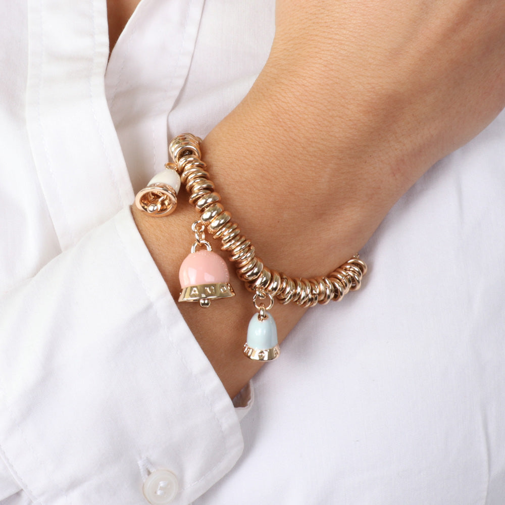 Ring metal bracelet, with bells embellished with enamels in light shades
