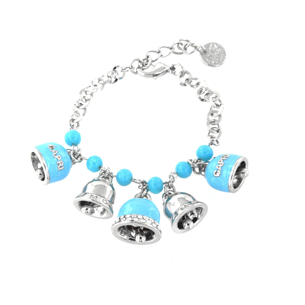 Metal bracelet with turquoise pendant bells