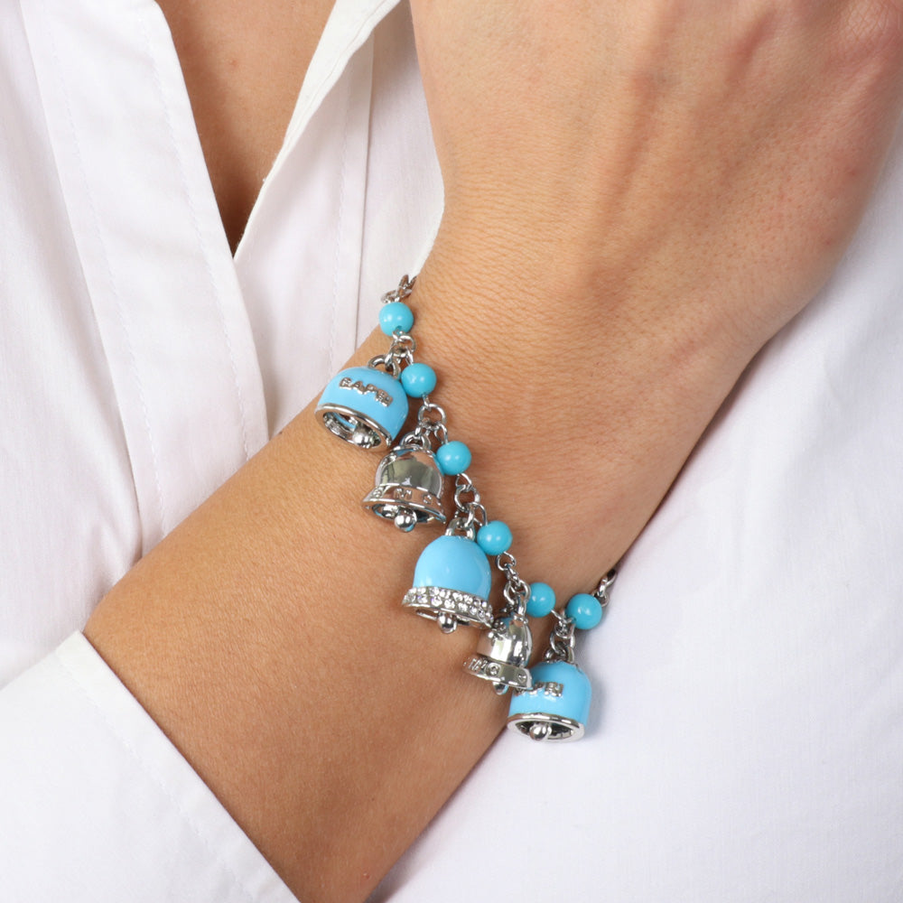 Metal bracelet with turquoise pendant bells