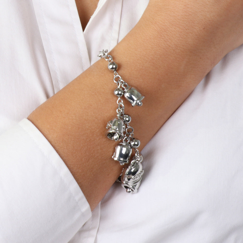 Mollicondol metal bracelet with caprese bells, embellished with white crystals