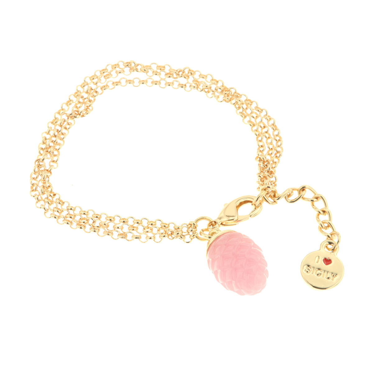 Metal bracelet with pink charming pine -shaped pendant