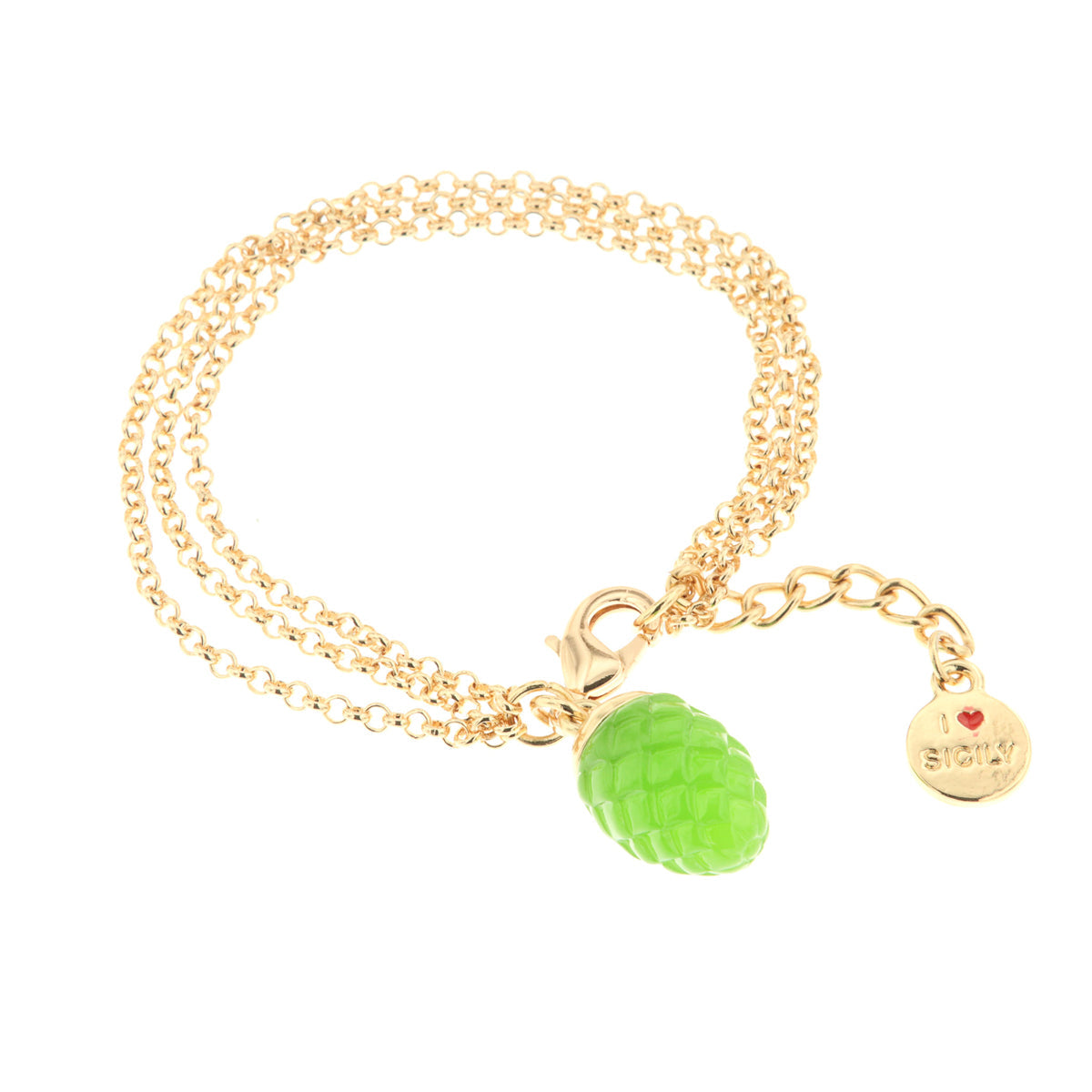 Metal bracelet with green charming pine -shaped pendant