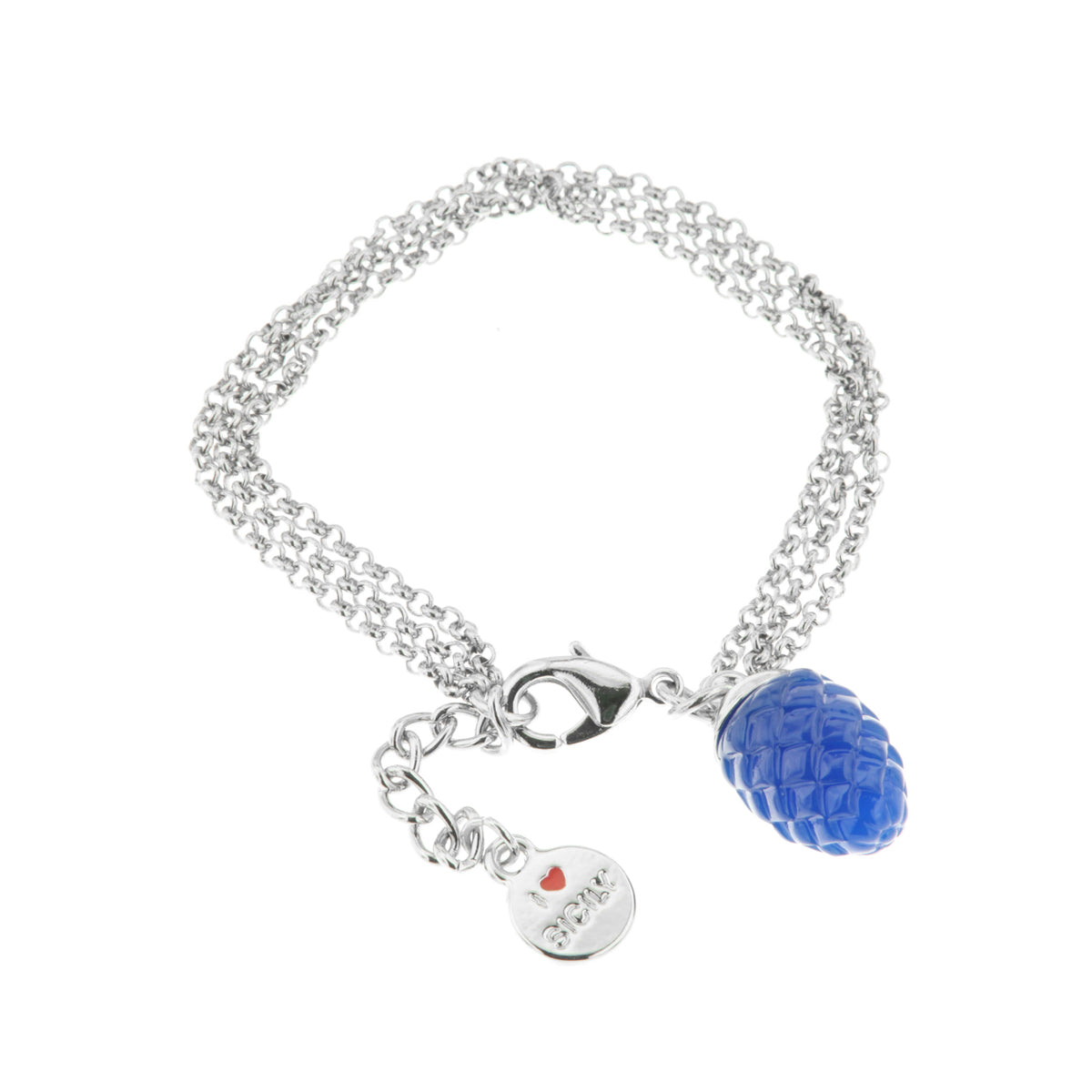 Metal bracelet with blue enamel charming pine -shaped pendant